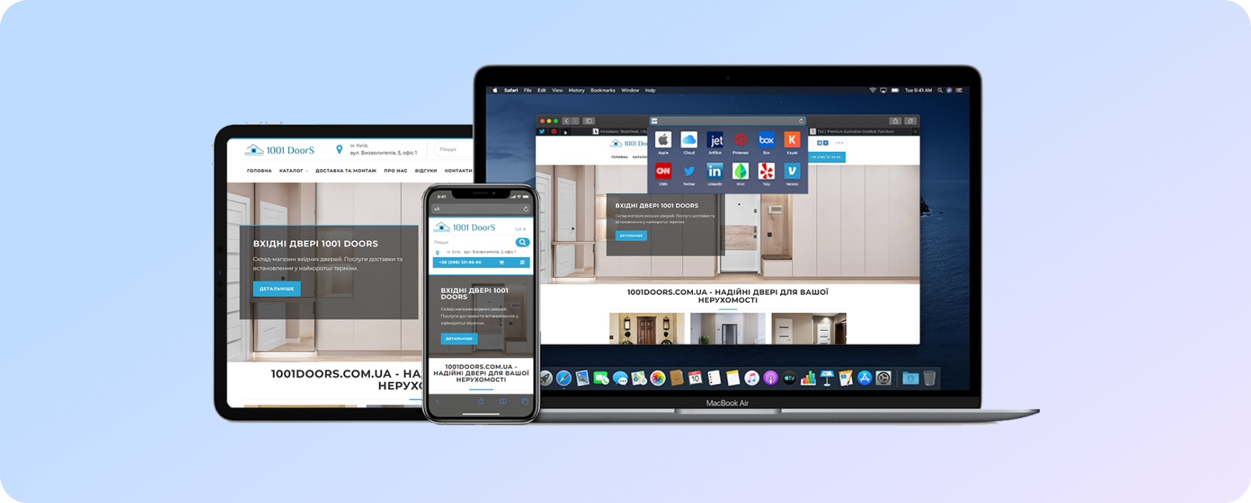 Вигляд сайту компанії 1001 Doors на різних пристроях - портфоліо розробки SPRAVA